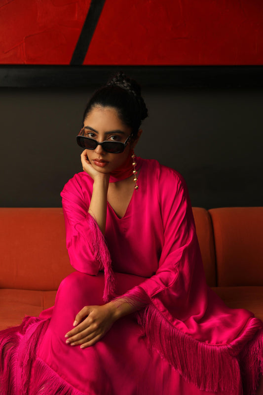Peony Petal Pink Fringe Kaftan