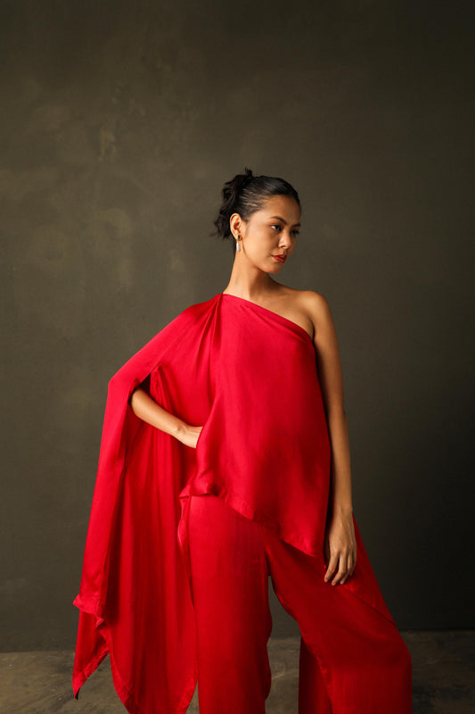 Sangria Red Off Shoulder Set